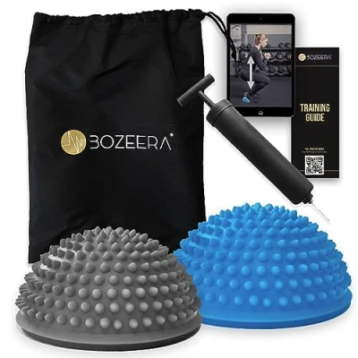 Abbildung von [Balance Igel Set] Balance Halbkugel Fitness 2X Halber Igelball Pods Kinder &amp; Erwachsene Inkl. GRATIS Video Anleitung, Pumpe, Poster Tasche Premium Set