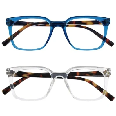 Abbildung von OPULIZE KOI Lesebrille 2er Pack Große Rechteckige Brillenfassung Blau Durchsichtig Damen, Herren Federscharniere RR50 3C +1.50