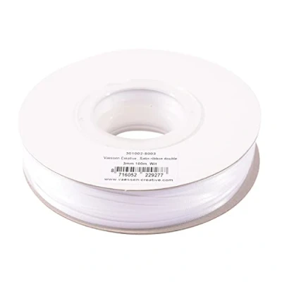 Abbildung von Vaessen Creative Satinband, Weiß, 3 mm x 100 m Doppelsatinband, Schleifenband, Dekoband, Geschenkband, Stoffband für Hochzeit, Taufe und Geburtstagsgeschenke