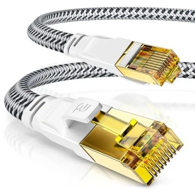 Abbildung von CSL 5m CAT 7 Netzwerkkabel Flach 40 Gbits Baumwollmantel LAN Kabel Patchkabel Datenkabel CAT.7 Gigabit RJ45 Ethernet Cable 10000 Mbits Geschwindigkeit Flachbandkabel Verlegekabel