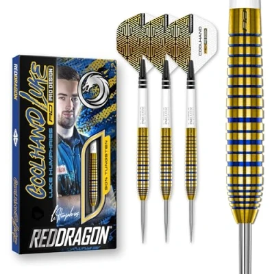 Abbildung von RED DRAGON Luke Humphries TX3 Gold SE 22 Gramm Premium Wolfram Steeltip Dart Set mit Flüge und Schäften