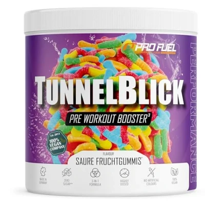 Abbildung von Pre Workout Booster SAURE FRUCHTGUMMIS 440g unglaublich lecker TUNNELBLICK Trainingsbooster mit Citrullin, Arginin, Taurin, Koffein, Guarana und Magnesium optimal hochdosiert 100% vegan