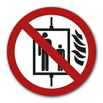 Abbildung von 10 Stück Aufzug im Brandfall nicht benutzen Aufkleber Ø 9,5cm Sticker Gebotszeichen mit UV Schutz für Außen und Innenbereich von STROBO