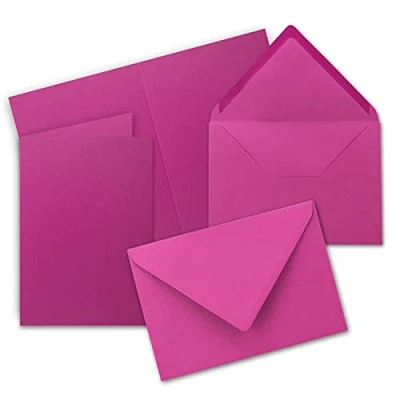 Abbildung von 10x DIN B6 Faltkarten Set mit Umschlägen Amarena (Pink) 115 x 170 mm ideal für Einladungskarten, Hochzeit, Taufe, Kommunion, Konfirmation Marke: FarbenFroh