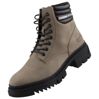 Abbildung von Dockers by Gerli Damen Combat Boots, Frauen Stiefeletten,warm gefüttert,uebergangsschuhe,uebergangsstiefel,schnürstiefel,Khaki,39 EU