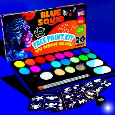 Abbildung von Blue Squid Face Kinderschminke Ser für Kinder UV Neon Glow Farben Ultimate Paint Kit, Schablonen, Buch sicher empfindliche Haut, ungiftig Painting Kit Professional in the Dark