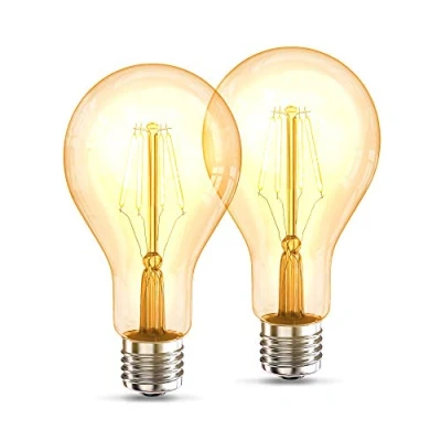 Abbildung von B.K.Licht 2er Set LED Lampe E27 mit extra warmweißer Lichtfarbe, A75 Form, 4 Watt, 360 Lumen, LED, Glühbirne, Leuchtmittel, Birne, Vintage, Retro, Edison, 13,5x7,2 cm, Bernsteinfarbig