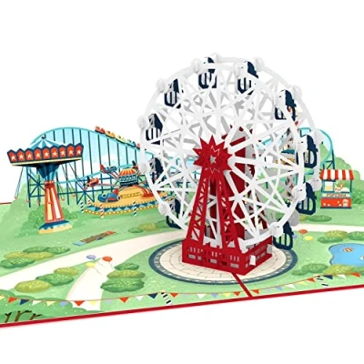 Abbildung von papercrush® Pop Up Karte Freizeitpark mit Riesenrad 3D Geburtstagskarte für Kinder Achterbahn, Reisegutschein Wien (Wiener Prater), Geldgeschenk oder Gutschein Vergnügungspark