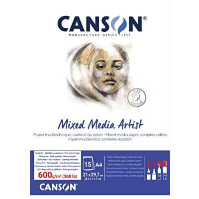 Abbildung von CANSON Mixed Media Künstlerblock, 600 g/m², A4, geklebter Block, 15 Blatt, ideal für professionelle Künstler und Studenten