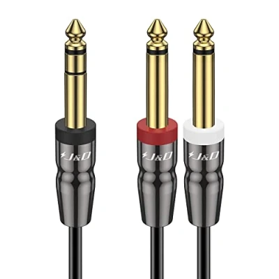 Abbildung von J&amp;D 1/4 Zoll TRS Kabel, Kupferschale 6,35 mm Männlich auf Dual TS Stecker Stereo Y Splitter Einsteckkabel, Vergoldetes Mono Breakout Audiokabel 3 Meter