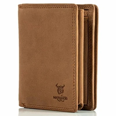 Abbildung von MATADOR XXL Leder Geldbörse Portmonee Herren Viele Fächer Karten Geldbeutel Portemonnaie mit RFID Blocker &amp; Geschenk Box Brieftasche Geldtasche Ledergeldbörse Männer Handmade Hell Braun