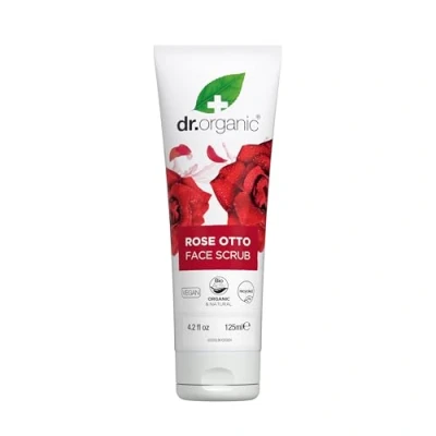 Abbildung von Dr. Organic Rose Otto Gesichtspeeling, Exfolierend, Reife Haut, Herren, Damen, natürlich, vegetarisch, tierversuchsfrei, paraben und SLS frei, biologisch, recycelt &amp; recycelbar, 125ml