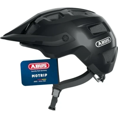 Abbildung von ABUS MTB Helm MoTrip robuster Fahrradhelm mit höhenverstellbarem Schirm für Mountainbiker individuelle Passform Unisex Schwarz Glänzend, S, S (51 55 cm)