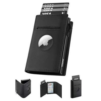 Abbildung von YESIIW Portmonee Herren Airtag Wallet mit Münzfach Slim Geldbörse RFID Schutz Kartenetui Kartenhalter Geldbeutel Schwarz Smart Wallets for Men