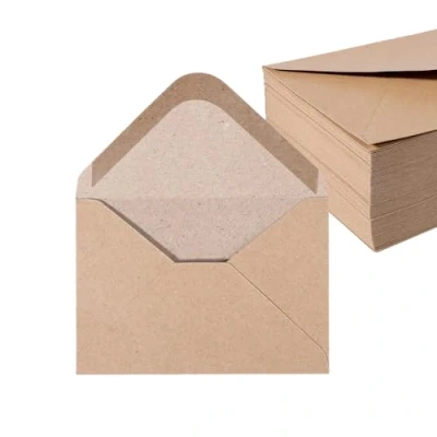 Abbildung von Mini Kraftpapier Umschläge 100 Stück 130 g/m² Briefumschläge Kuvert Briefkuvert Briefhülle für Grußkarten Einladung Geburtstagskarten Nassklebung Spitzklappe (DIN A7 74 x 105 mm)