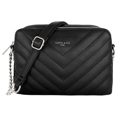 Abbildung von CRAZYCHIC Damen Gesteppte Umhängetasche Kleine Handtasche Kette Schultertasche Frau Steppmuster PU Leder Tasche Rechteckige Viele Fächern Crossbody Bag Clutch Kettentasche Handy Party Schwarz