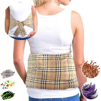 Abbildung von Wärmekissen Rücken Mikrowelle Wärmegürtel zum Umbinden (50x25 cm) Wärme Kältetherapie Körnerkissen Groß mit Bändern, Waschbarem Bezug 100% Baumwolle und Lavendelduft
