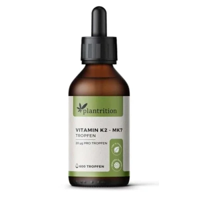 Abbildung von plantrition Vitamin K2 Mk7 Tropfen Vegan (100 µg pro Portion) 600 Öl Natürliches Menaquinon MK 7 99% All Trans (20ml)