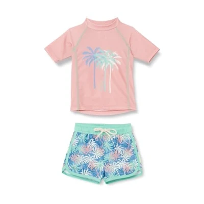 Abbildung von Playshoes Unisex Kinder UV Schutz Bade Set zweiteilig Schwimmshirt Badeshorts Badebekleidung, Palmen Koralle, 74/80