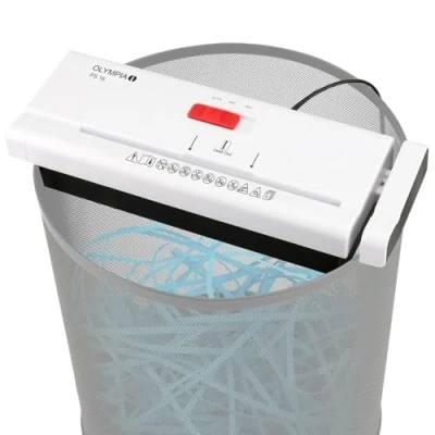 Abbildung von Olympia PS 16 Aufsatzaktenvernichter Streifenschnitt Sicherheitsstufe P2 Bis zu 6 Blätter gleichzeitig 28 34 cm Papierkorb kompatibel Überhitzungsschutz 220 mm Eingabebreite Weiß