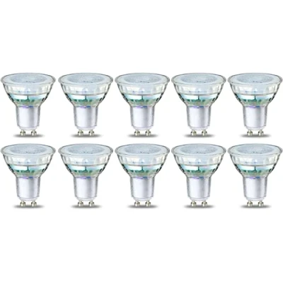 Abbildung von Amazon Basics Warmweiß LED Leuchtmittel, GU10 Spots, 4 W (entspricht 50 Glühbirne), klares Filament, nicht dimmbar, 10 Stück (1er Pack)