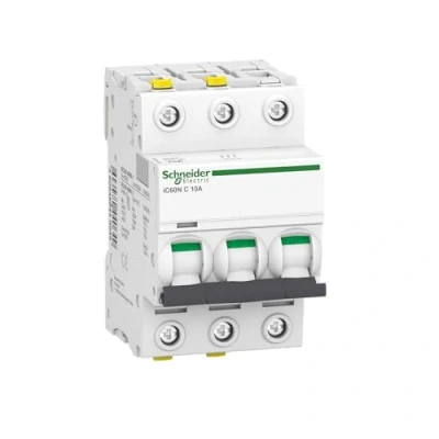 Abbildung von Schneider Electric A9F04310 Leitungsschutzschalter iC60N, 3P, 10A, C Charakteristik, Weiss