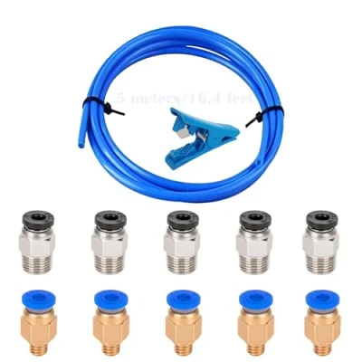 Abbildung von CESFONJER 5 Meter PTFE Schlauch Blau Teflonschlauch mit Stück PC4 M6 Pneumatik anschlussstücke und M10 Verbinder Leitung Rohrschneider, für 3D Drucker 1,75 mm Filament