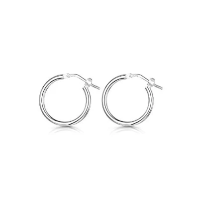 Abbildung von Amberta® 925 Sterling Silber Edle Ringe mit Scharnierbügel Kleine runde Creolen Ohrringe Durchmesse: 7 10 15 20 25 35 45 55 mm (15mm)