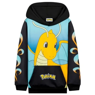 Abbildung von Pokemon Hoodie Jungen, Warmer Kapuzenpullover mit Bündchen &amp; Kängurutasche Pikachu Geschenke für Jungs (Schwarz/Blau Dragoran, 7 8 Jahre)