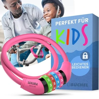 Abbildung von Büchel fahrradschloss kinder I Farbenfroh und ohne Schlüssel Zahlenschloss fahrrad, fahrrad zubehör kinder, fahrradzubehör Pink