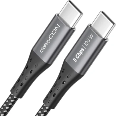 Abbildung von deleyCON 0,5m USB C Kabel PD3.0 (100W Schnellladekabel + Datenkabel 5 Gbit/s) Kurzes Ladekabel für iPhone 16 15 Pro Max Samsung Galaxy S24 S23 Pixel iPad MacBook Air Tablets Switch PS5