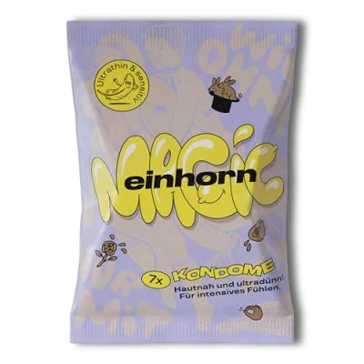 Abbildung von einhorn Kondome I 7er Magic 7 Stück Standardgröße 53 mm vegane, hormonfreie Verhütung natürlicher Gleitfilm nachhaltig und sicher