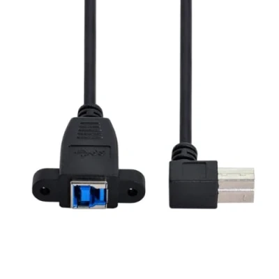 Abbildung von chenyang USB 3.0 Typ B Stecker auf Buchse, 90 Grad abgewinkeltes Verlängerungskabel mit Panel Montageschraube für Drucker, Festplatte 50cm