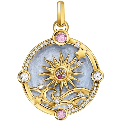 Abbildung von THOMAS SABO Damen Kettenanhänger blau mit Sonne und bunten Steinen vergoldet 925 Sterlingsilber, 750 Gelbgold Vergoldung, Kaltemail PE960 471 1