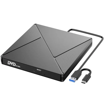 Abbildung von Externes CD DVD Laufwerk, USB 3.0 &amp; C CD/DVD Laufwerk Extern, +/ RW ROM Brenner Optical External Drive für Laptop, PC, Desktop, MacBook, iMac, Windows 11/10/8/7/XP/Linux/MacOS