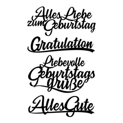 Abbildung von Ideen mit Herz Stanzschablonen, Schriften, Geburtstagswünsche, 2,5cm bis 8,3cm, 4 Stück