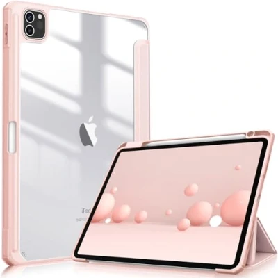Abbildung von Fintie Hybrid Hülle für iPad Pro 11 2022/2021 (3./4. Generation) mit Stifthalter Stoßfeste Schutzhülle transparenter Hartschale auf der Rückseite 2020/2018, Roségold