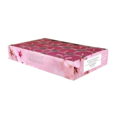 Abbildung von pajoma® Teelichte 30 Stück, Wildkirsche Duft in Aluminiumhülle, Brenndauer ca. 4 Stunden Höhe 1,5 cm ø 3,5 Premium Qualität Deko, Gastronomie, Outdoor, Party, Windgläser, Hochzeit