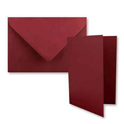 Abbildung von 25x DIN B6 Faltkarten Set mit Umschlägen in Dunkelrot (Rot) 120 x 170 mm ideal für Einladungskarten, Hochzeit, Taufe, Kommunion, Konfirmation Marke: FarbenFroh