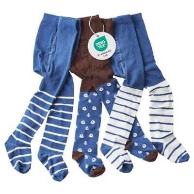 Abbildung von wellyou Baby und Kinderstrumpfhosen 3er Set für Jungen braun/blau Anker Größe 62 104, made in Europe