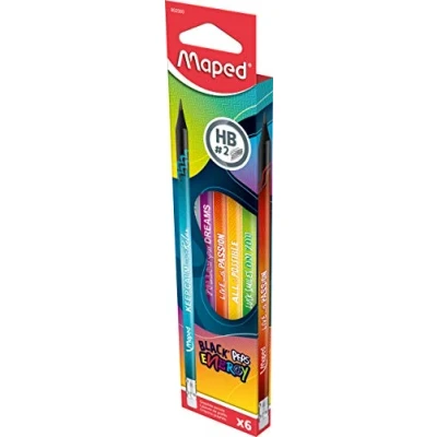 Abbildung von Maped 852000 egonomische Drei Kant Bleistifte BLACK&#039;PEPS ENERGY mit Radiergummikopf HB mittel x6 Stifte, 1 Stück (6er Pack)