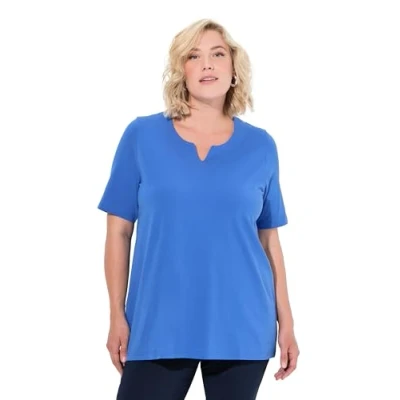 Abbildung von Ulla Popken Ausschnitt Halbarm Tshirt basic, Damen, Größe: 58/60, Peacock blue