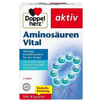 Abbildung von Doppelherz Aminosäuren Vital 12 Eiweiß Bausteine, darunter alle 9 essentiellen Aminosäuren, für Sportler und körperlich Aktive 100 Kapseln