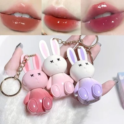 Abbildung von Bekoeen 3Farben Cute Rabbit Lip Glaze,Kaninchen Jelly Lipstick,Lovely Liquid Lipstick,Moisturizing Stain,Crystal Flüssige Lippenstifte Set, Plumping Sweet Glow Öl