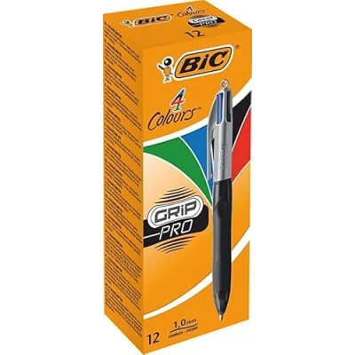 Abbildung von BIC 4 Farben Kugelschreiber Set Colours Grip Pro, mit gummierter Griff Fläche, 12er Pack, Ideal für das Büro, Home Office oder die Schule