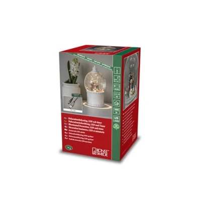 Abbildung von Konstsmide LED Kugellaterne, &quot;Schneemann mit Baum&quot;, weiß, wassergefüllt, wählbare Energiefunktion, 5h Timer, 1 warm weiße Diode, batteriebetrieben &amp; USB, Innen, 3 x AA 1.5V (exkl.) 4302 200