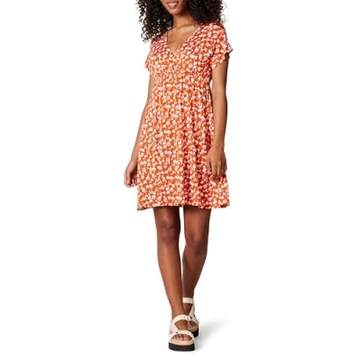 Abbildung von Amazon Essentials Damen Surplice Kleid (Erhältlich in Übergröße), Rot Blumenaufdruck, M