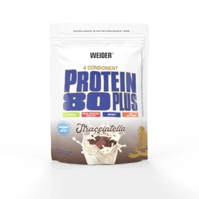 Abbildung von WEIDER Protein 80 Plus Mehrkomponenten Pulver, Eiweißpulver für cremige, unverschämt leckere Eiweiß Shakes, Kombination aus Whey, Casein, Milchprotein Isolat &amp; Ei Protein, Stracciatella, 500g