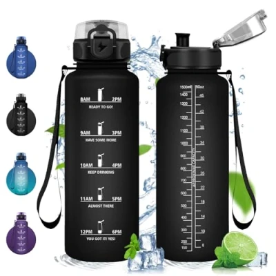 Abbildung von Vikastar Trinkflasche, 1500ml BPA Frie, Trinkflasche Sport, Kohlensäure Geeignet, Sportflasche für Kinder, Schule, Outdoor, Schwarz