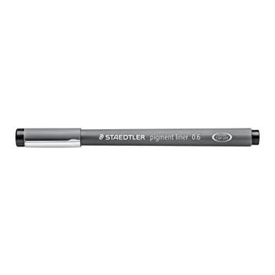 Abbildung von STAEDTLER schwarzer pigment liner, Linienbreite 0,6 mm, dokumentenechte Pigmenttinte, lange Metallspitze, Lebensdauer, 10 Fineliner im Kartonetui, 308 06 9